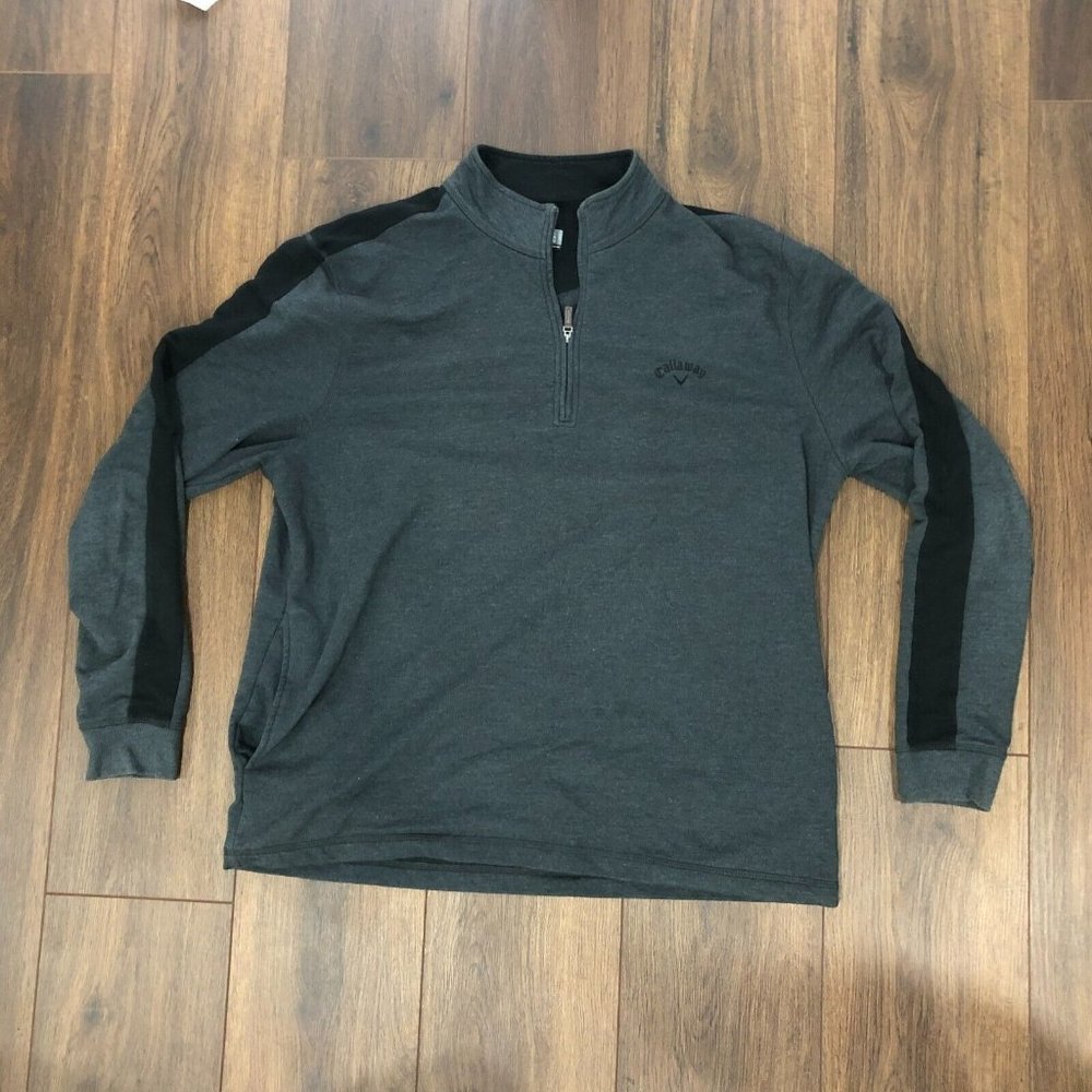 Callaway Men's Gray Black 1/4 Zip Side Pockets Pullover Long Sleeve Sz Large
